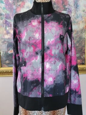 Abstract Pink & Gray Full-Zip Bomber Jacket